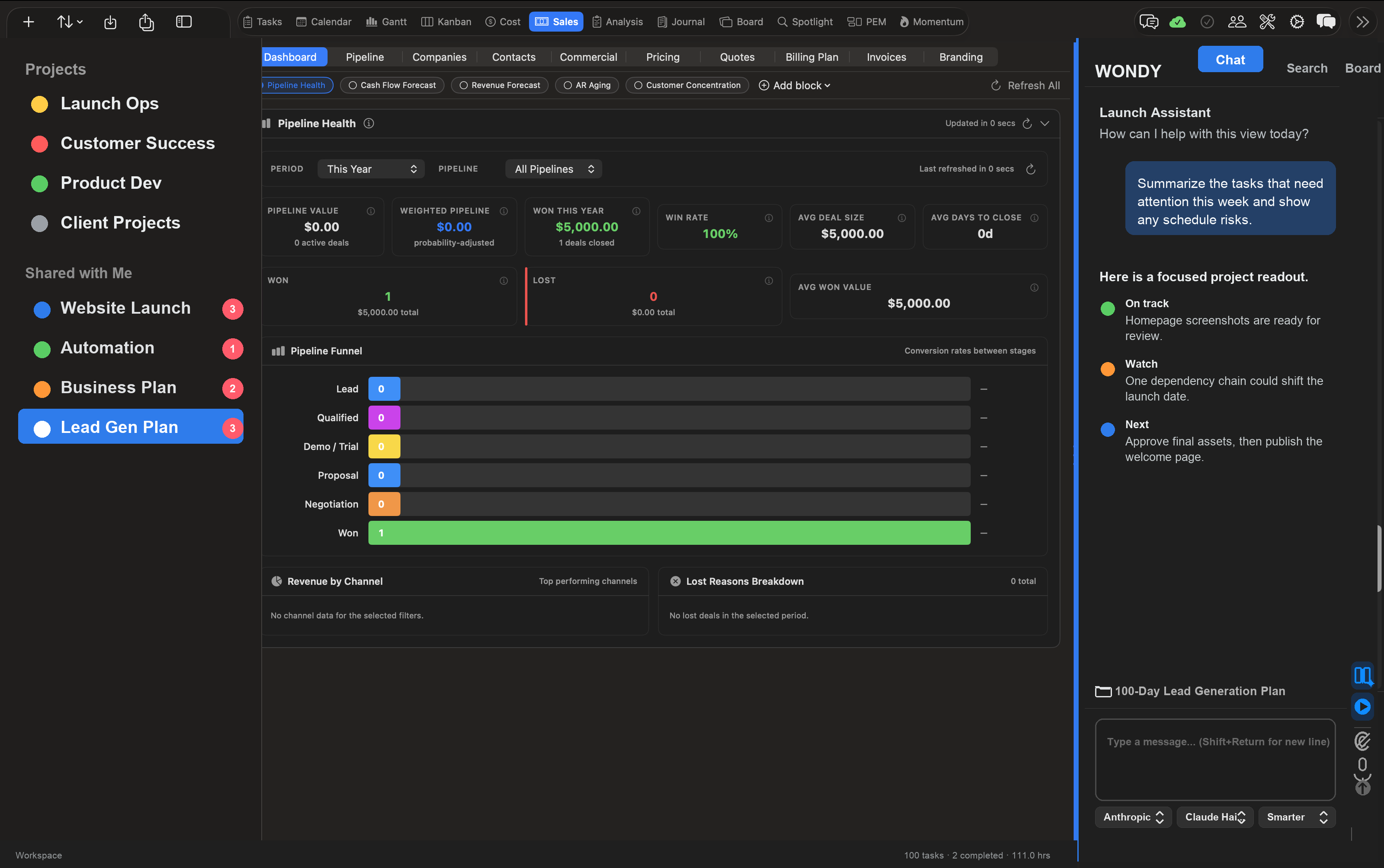 Vantage Plan Sales view