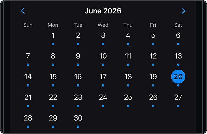 Vantage Plan iPhone Calendar — June 2026 month view